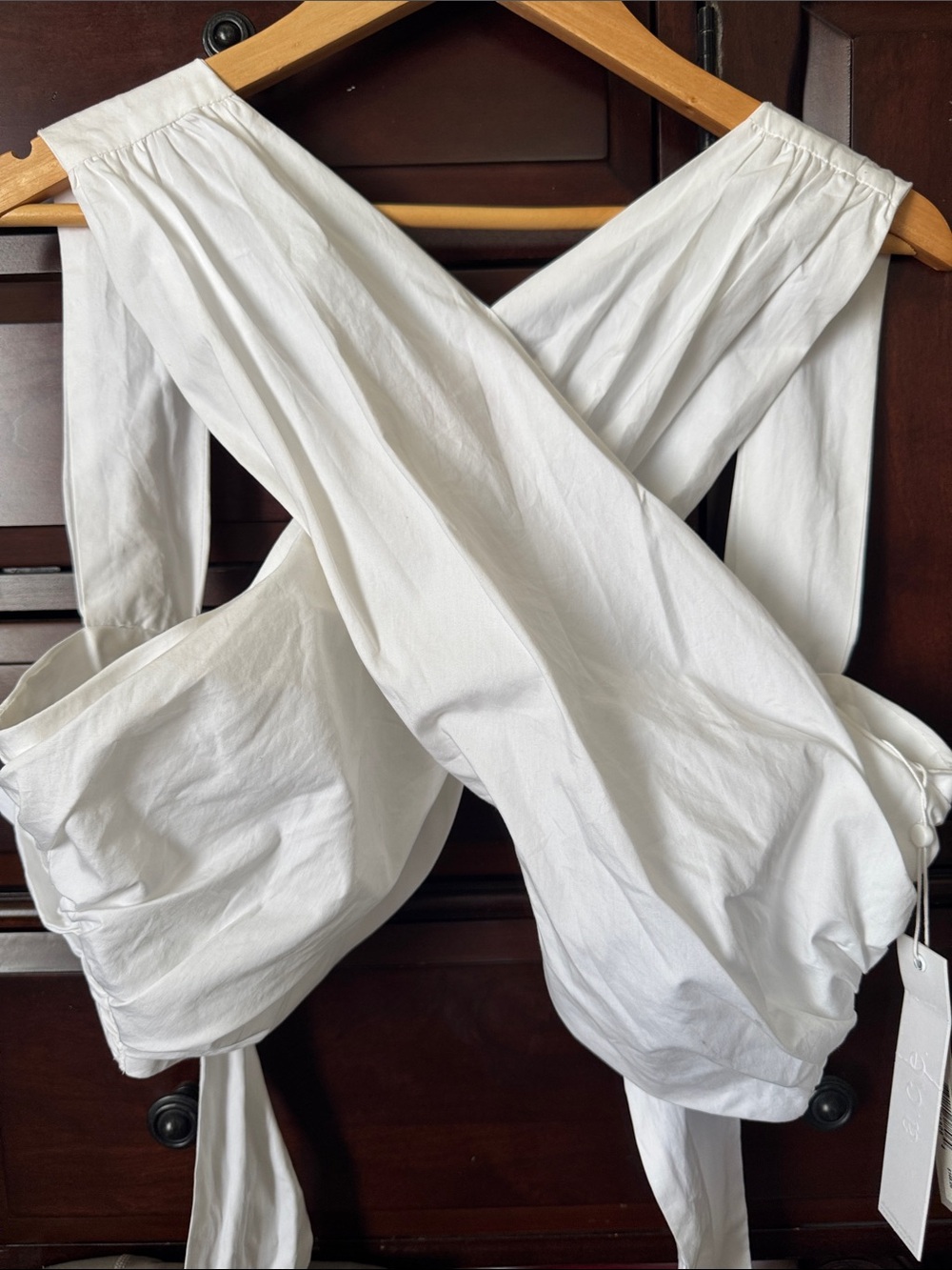NWT a.c.e. 100% Cotton White Wrap Halter Toga Crop Top sz M